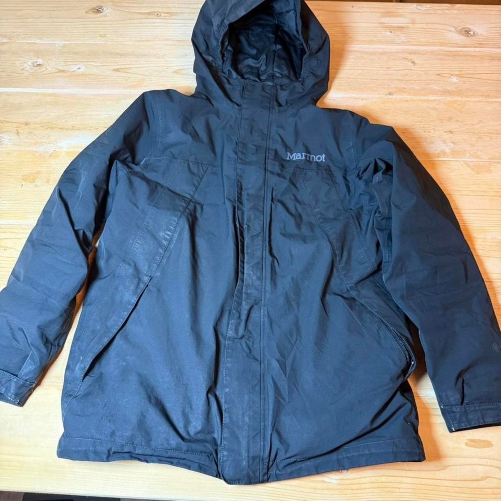 Marmot Gore-Tex Hooded Winter Jacket Kids Large Black Insulated Ski Parka Coat
